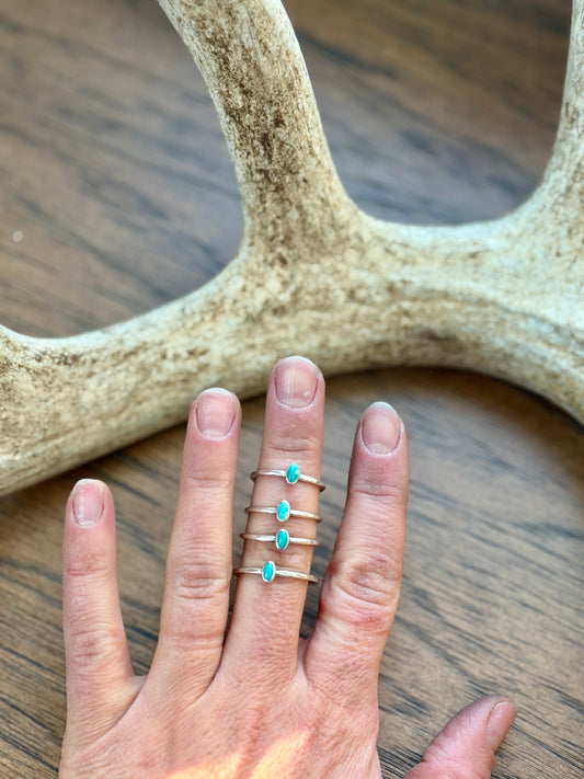 Dainty turquoise silver stacker ring